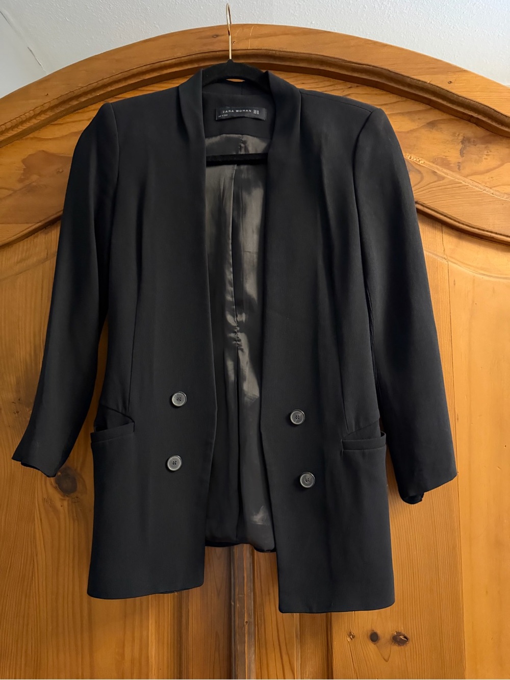Zara Black Double-Breasted Longline Blazer